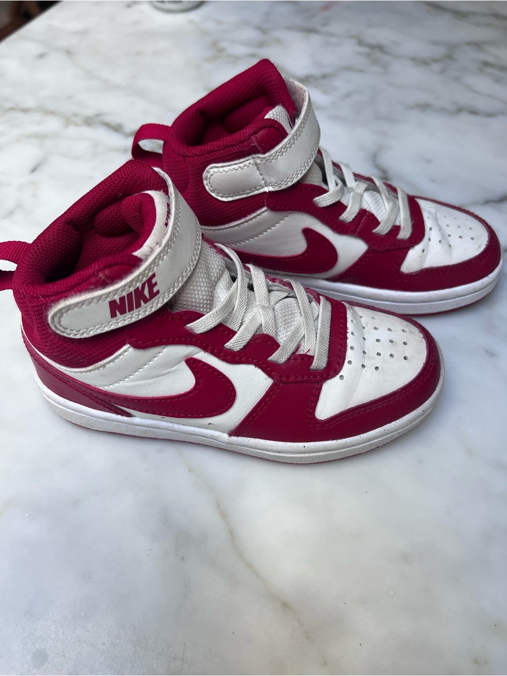 Nike Kids White and Red High-Top Sneakers